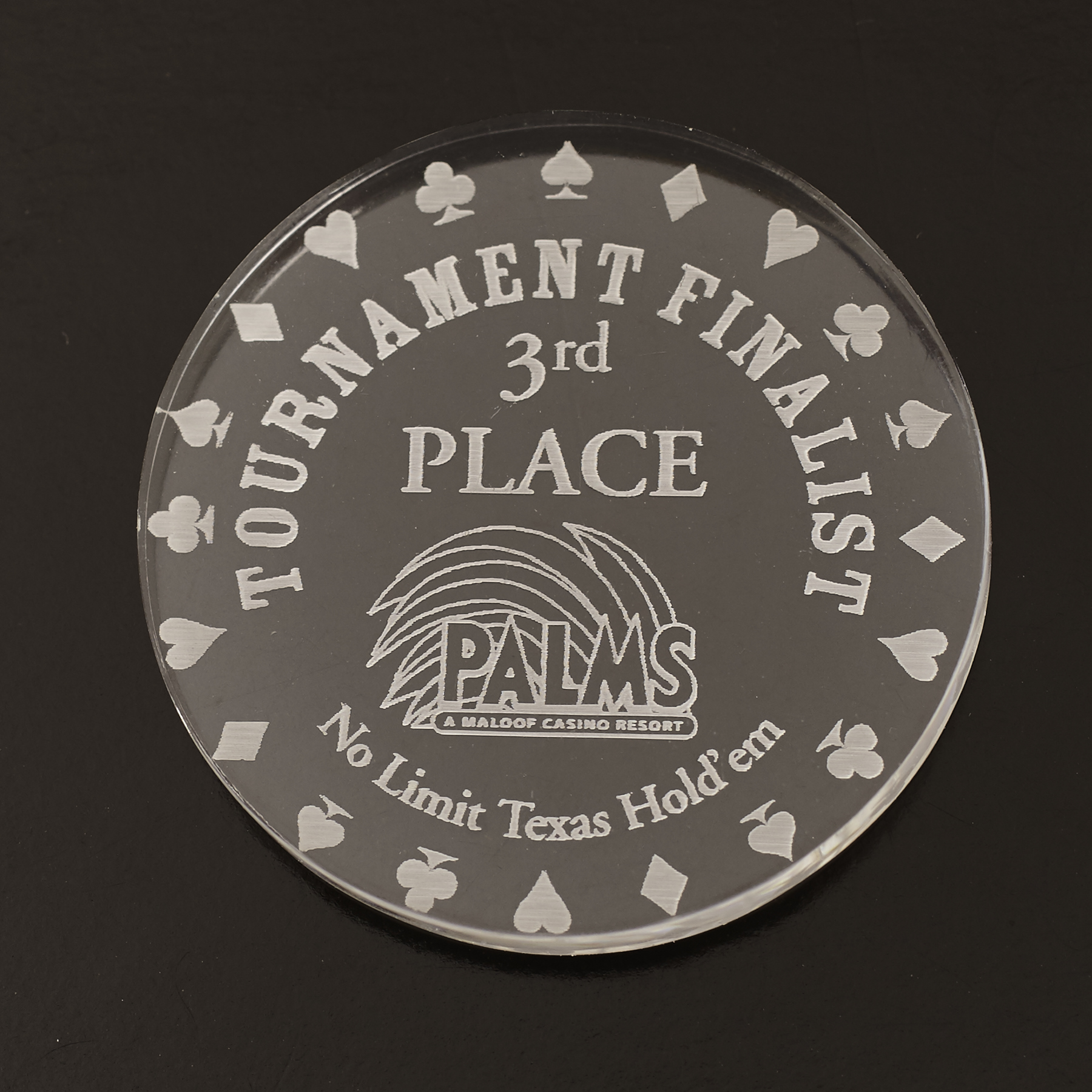 PALMS, TOURNAMENT FINALIST, 3rd PLACE, NO LIMIT TEXAS HOLD’EM (UNIQUE), Poker Card Guard