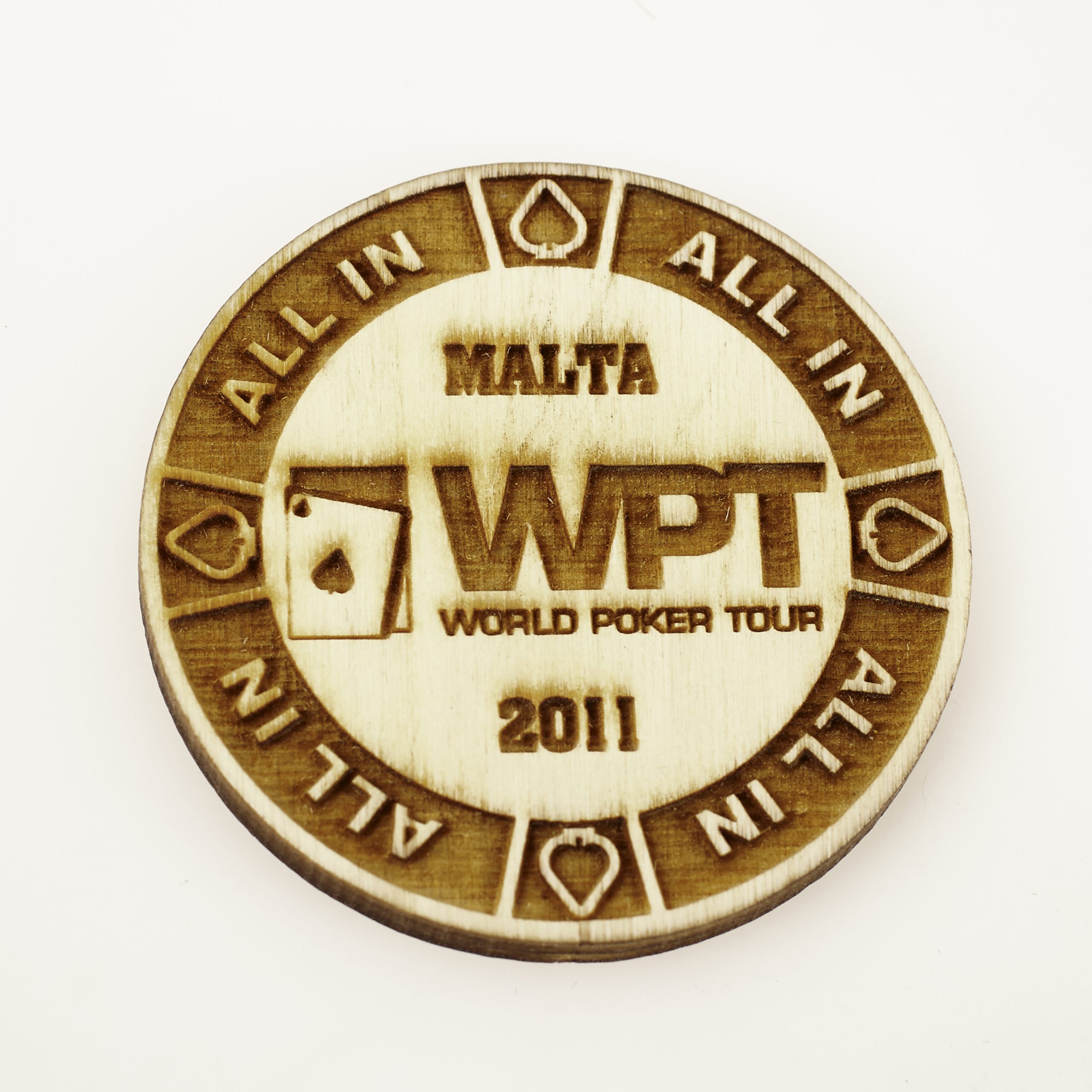 WPT WORLD POKER TOUR 2011, ALL IN ALL IN, Poker Card Guard Dealer Button (Wood)