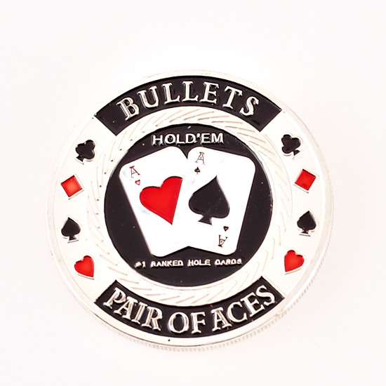NPL NATIONAL POKER LEAGUE, BULLETS, PAIR OF ACES, Silver Face, Poker Card Guard