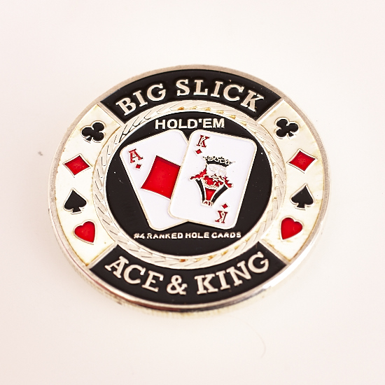 NPL NATIONAL POKER LEAGUE, BIG SLICK (Ace & King), Poker Card Guard (Silver Outer Rim)