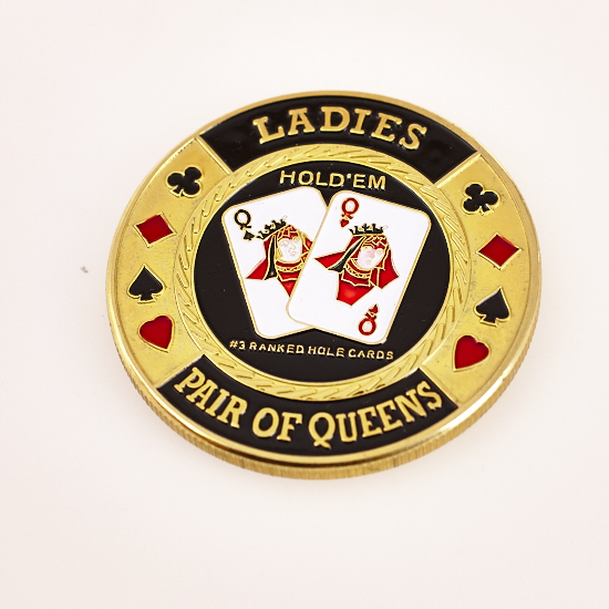 NPL NATIONAL POKER LEAGUE, LADIES, PAIR OF QUEENS, (Gold) Poker Card Guard