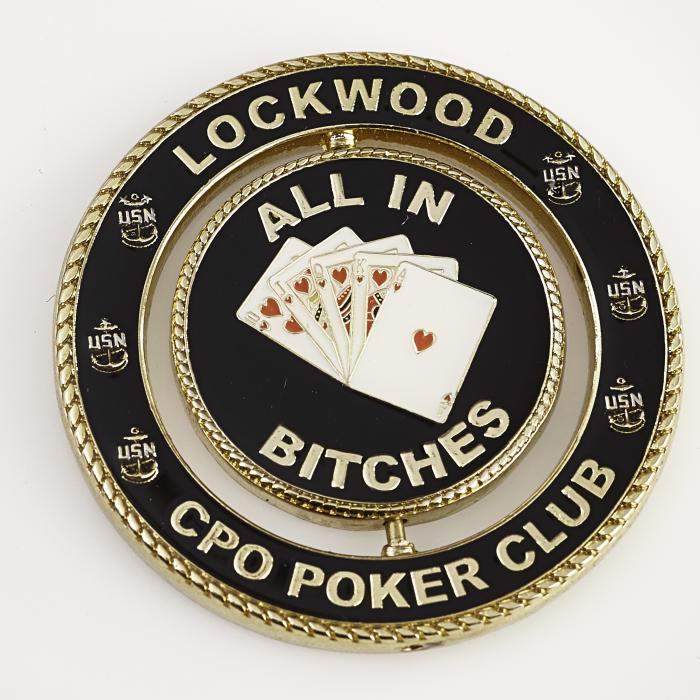 CPO POKER CLUB, USS LOCKWOOD, ALL IN BITCHES, Poker Spinner Card Guard