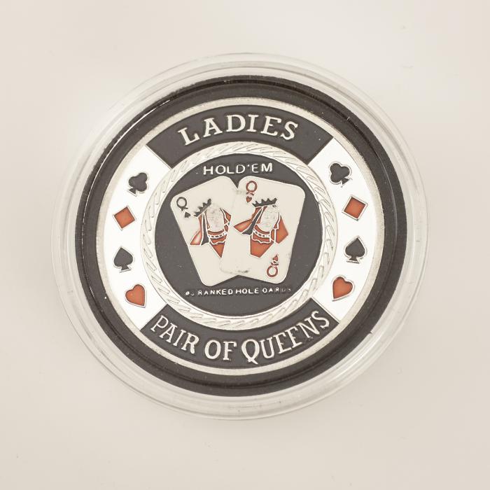 NPL NATIONAL POKER LEAGUE, LADIES PAIR OF QUEENS, TOURNAMENT WINNER, (Silver) Poker Card Guard
