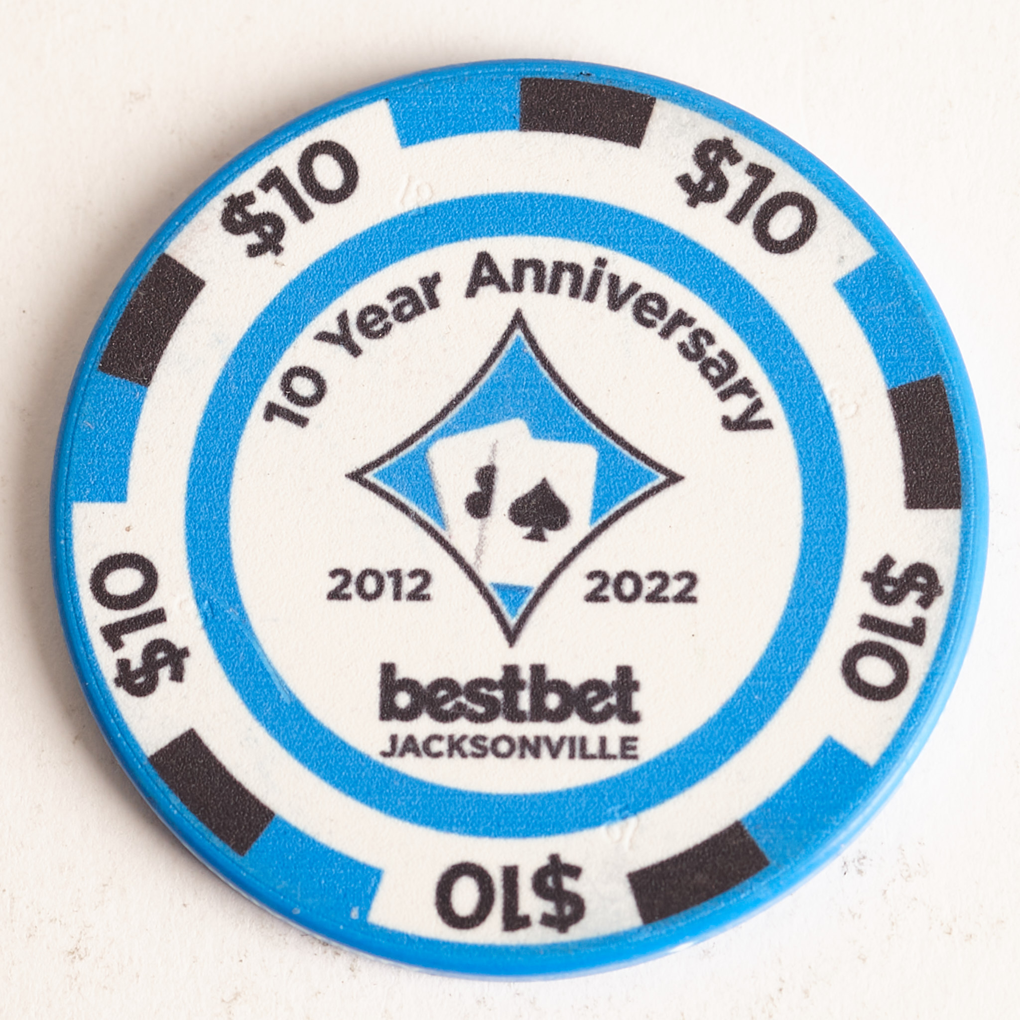 BESTBET JACKSONVILLE, 2012-2022 10 YEAR ANNIVERSARY, Poker Card Guard Chip